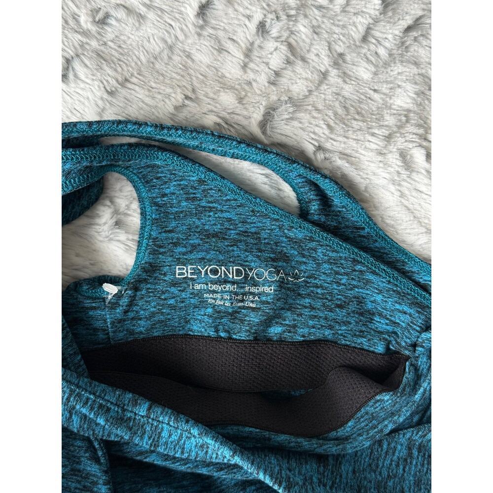 Beyond Yoga Women Tank Top Size M Teal Blue Heather Cross Back Cutout USA - Picture 2 of 7